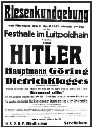 Poster advertising a speech in Nuremberg's Luitpoldhain